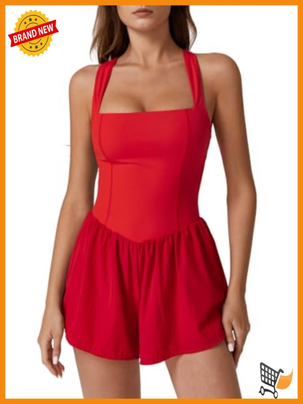 Square Neck Sleeveless Romper Jumpsuit with Pockets
